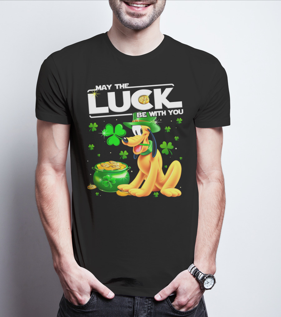 May The Luck Be With You Pluto Shamrock Coins Green Hat T-Shirt