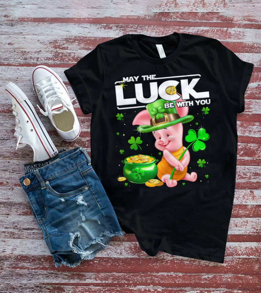 May The Luck Be With You Piglet Clover And Gold Coins T-Shirt