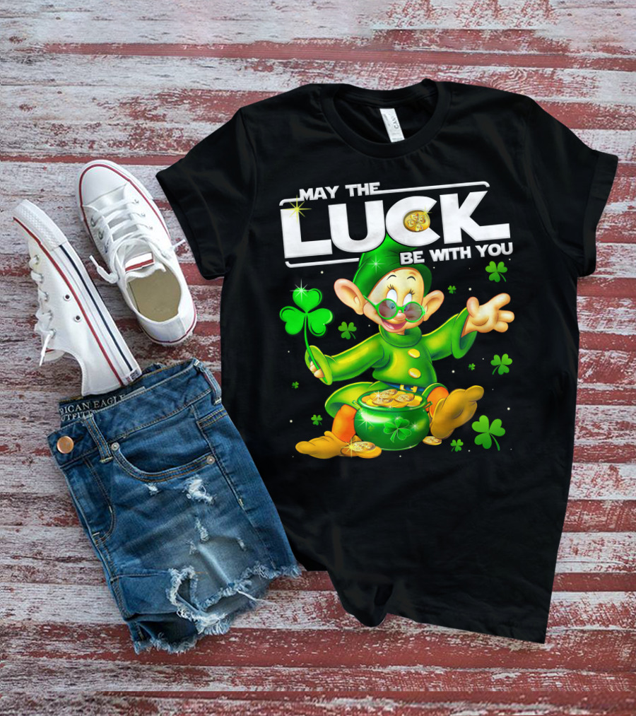 Dopey May The Luck Be With You Leprechaun Green Outfit Coins Shamrocks T-Shirt