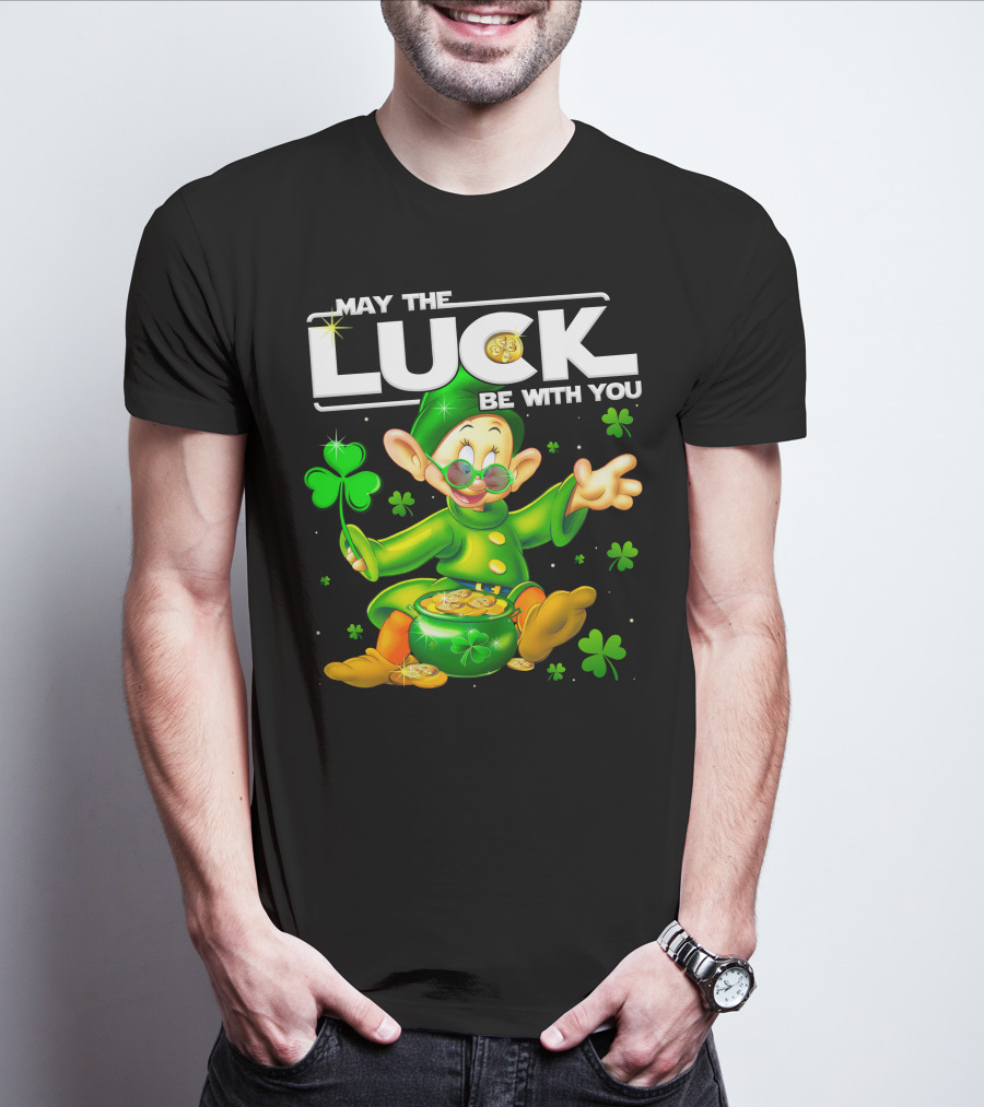 Dopey May The Luck Be With You Leprechaun Green Outfit Coins Shamrocks T-Shirt