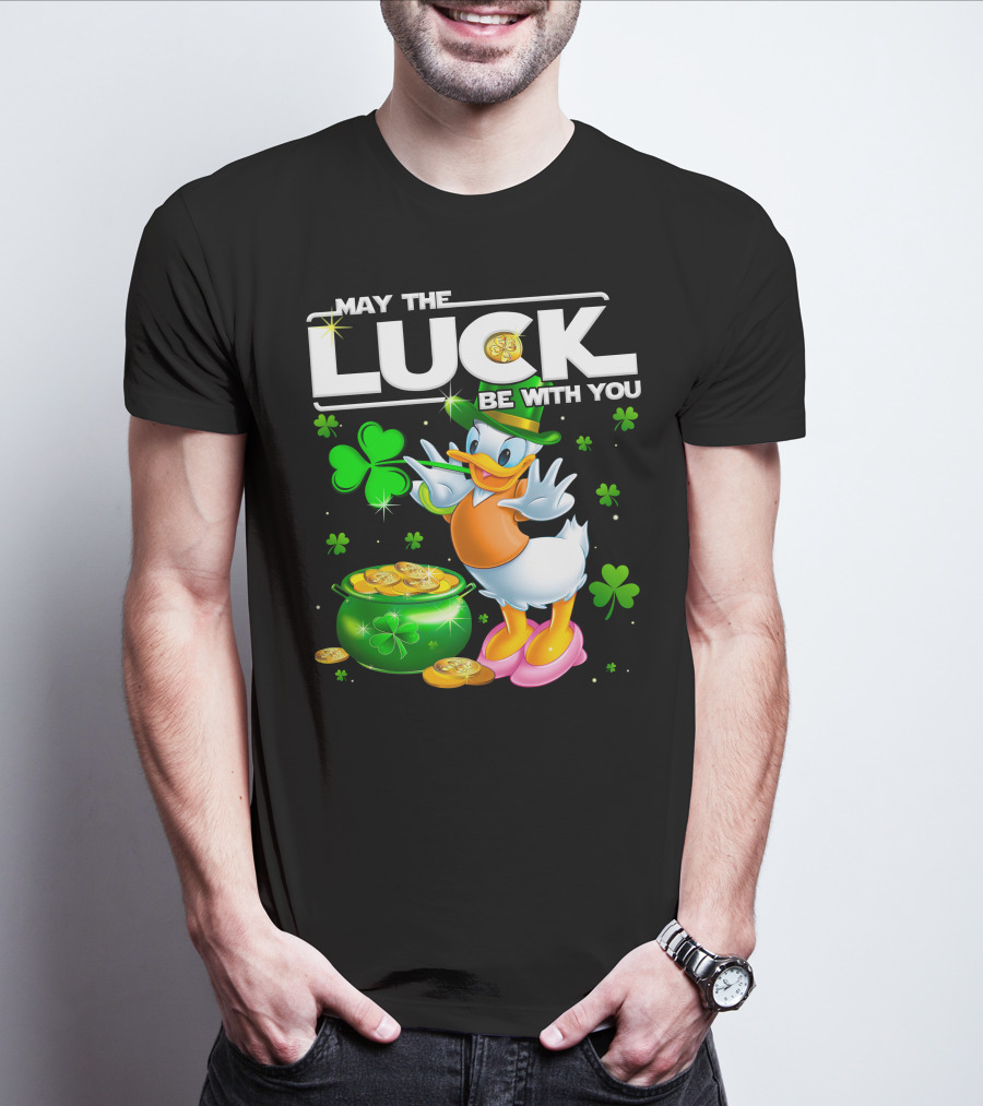 May The Luck Be With You Shamrock Coins Duck Pot Of Gold T-Shirt