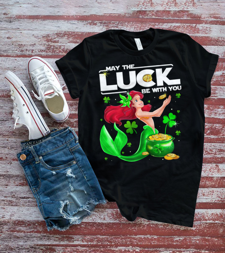 Ariel May The Luck Be With You Mermaid Shamrock Coins T-Shirt