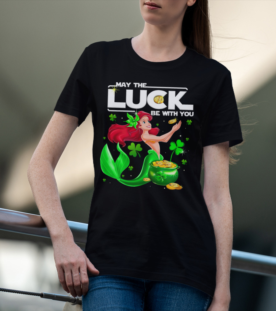 Ariel May The Luck Be With You Mermaid Shamrock Coins T-Shirt