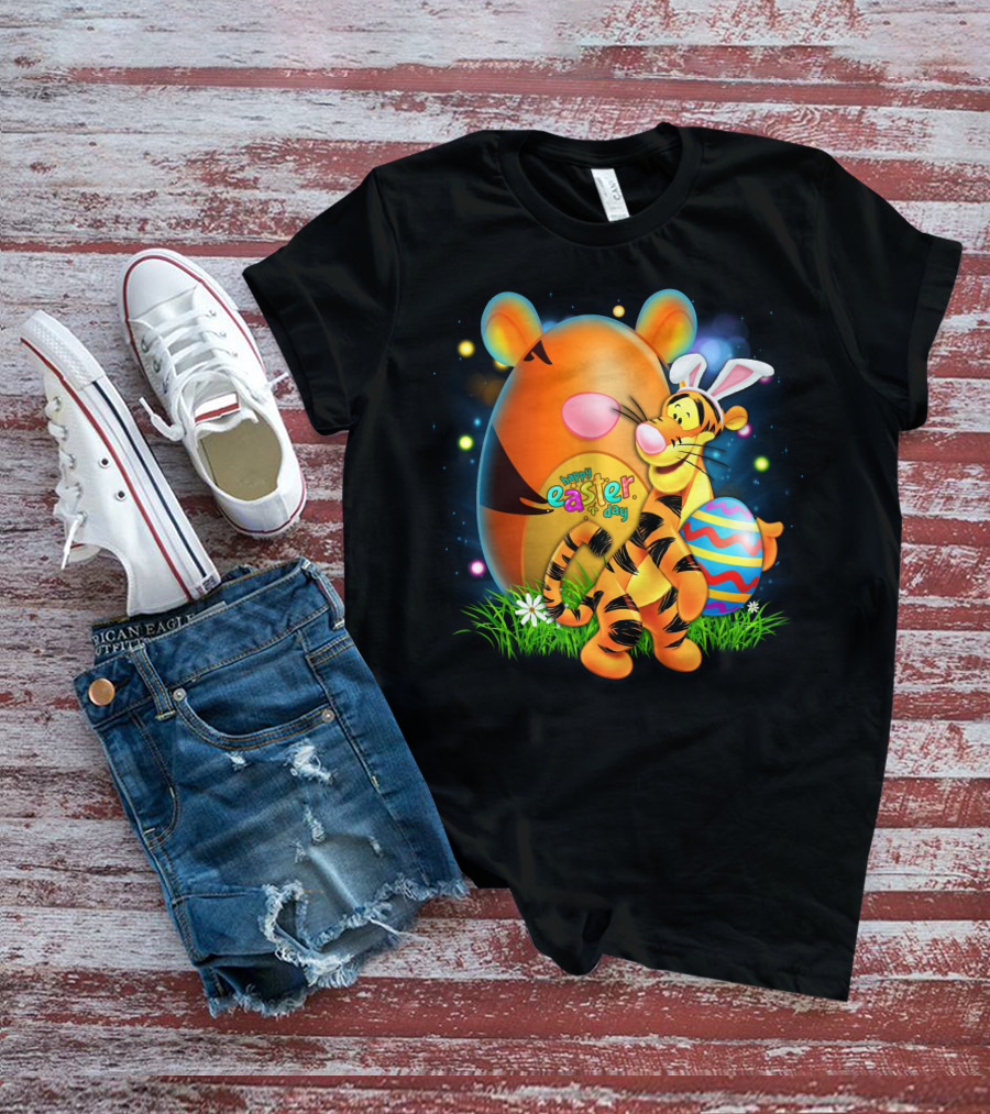 Happy Easter Day Tigger With Bunny Ears And Eggs T-Shirt