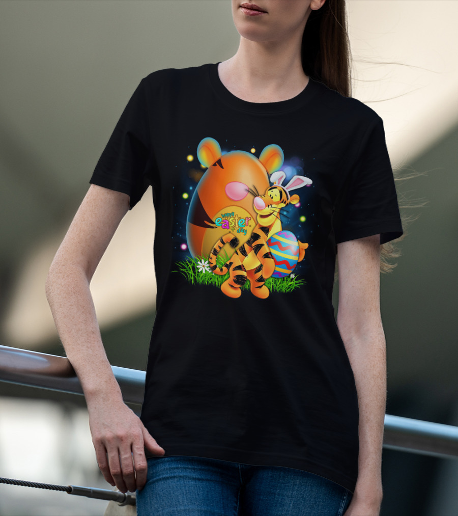 Happy Easter Day Tigger With Bunny Ears And Eggs T-Shirt