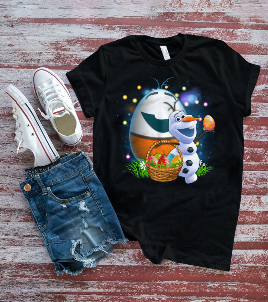 Olaf Easter Basket With Colorful Eggs And Smiling Egg Character T-Shirt