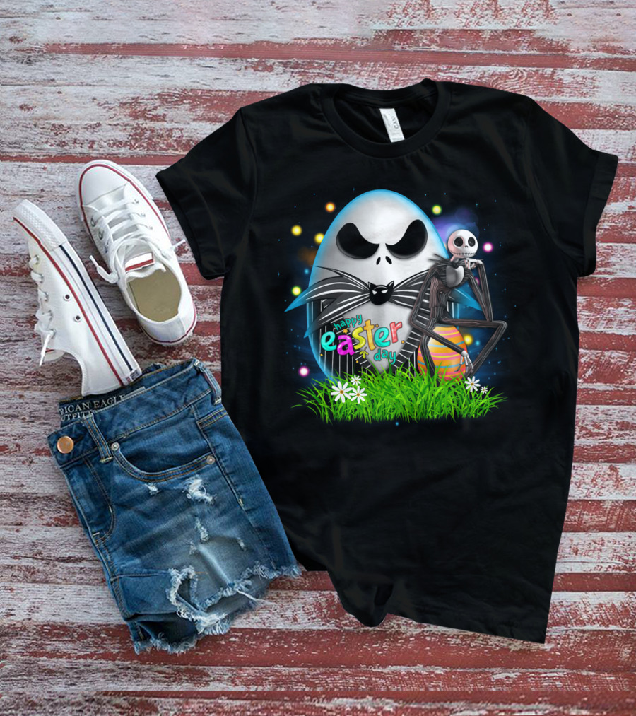 Happy Easter Day Jack Skellington Sitting By Egg T-Shirt