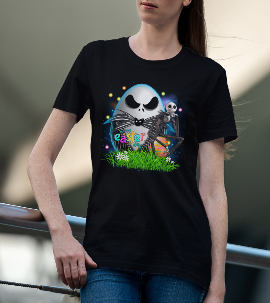 Happy Easter Day Jack Skellington Sitting By Egg T-Shirt