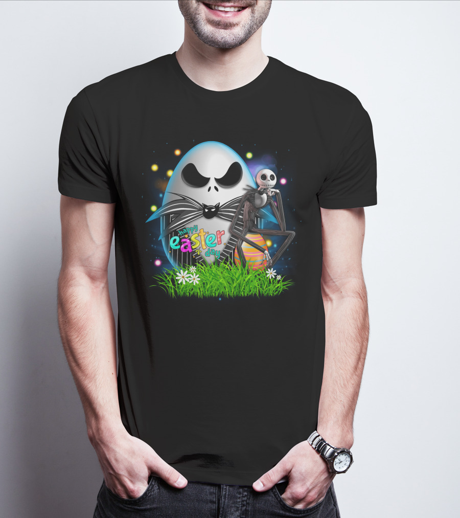 Happy Easter Day Jack Skellington Sitting By Egg T-Shirt