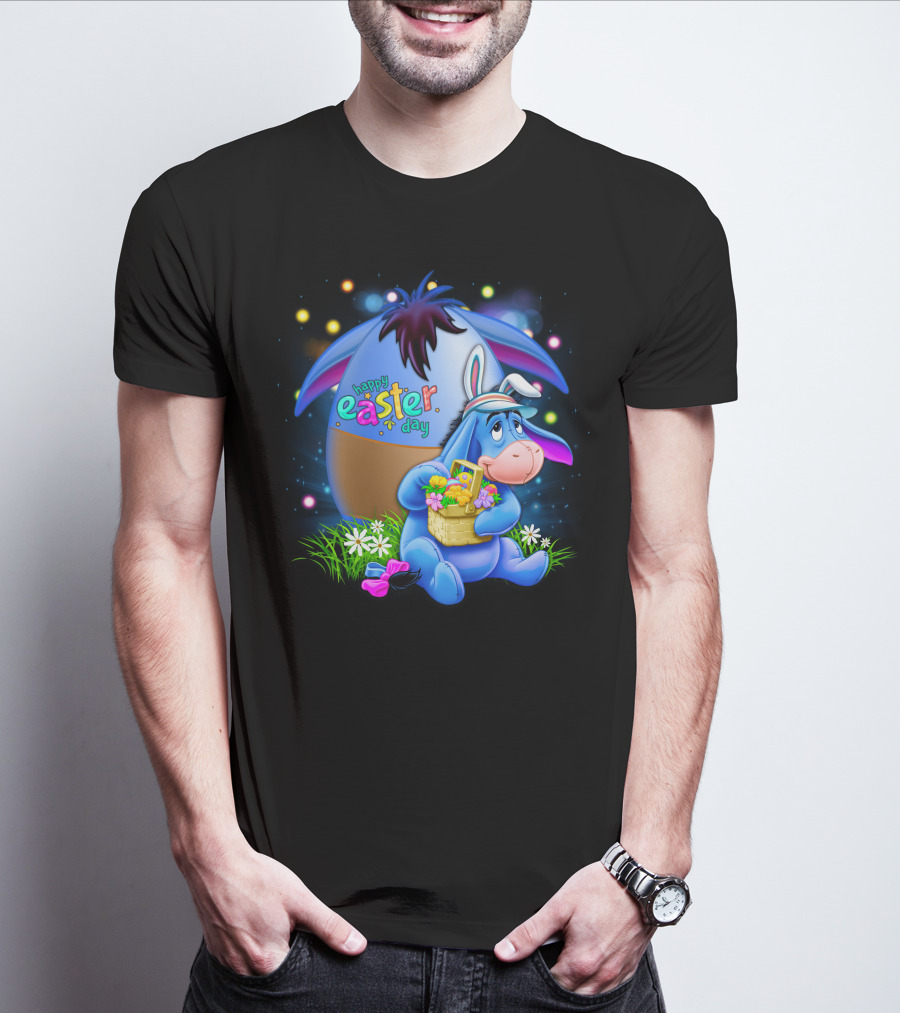 Happy Easter Day Eeyore With Basket And Colorful Egg T-Shirt