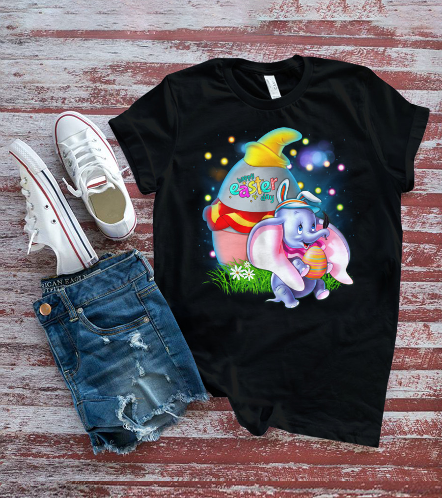 Happy Easter Day Dumbo With Colorful Egg And Hat T-Shirt