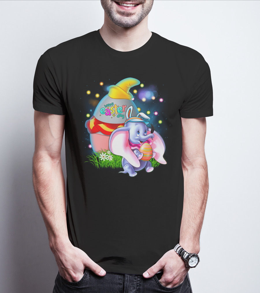 Happy Easter Day Dumbo With Colorful Egg And Hat T-Shirt