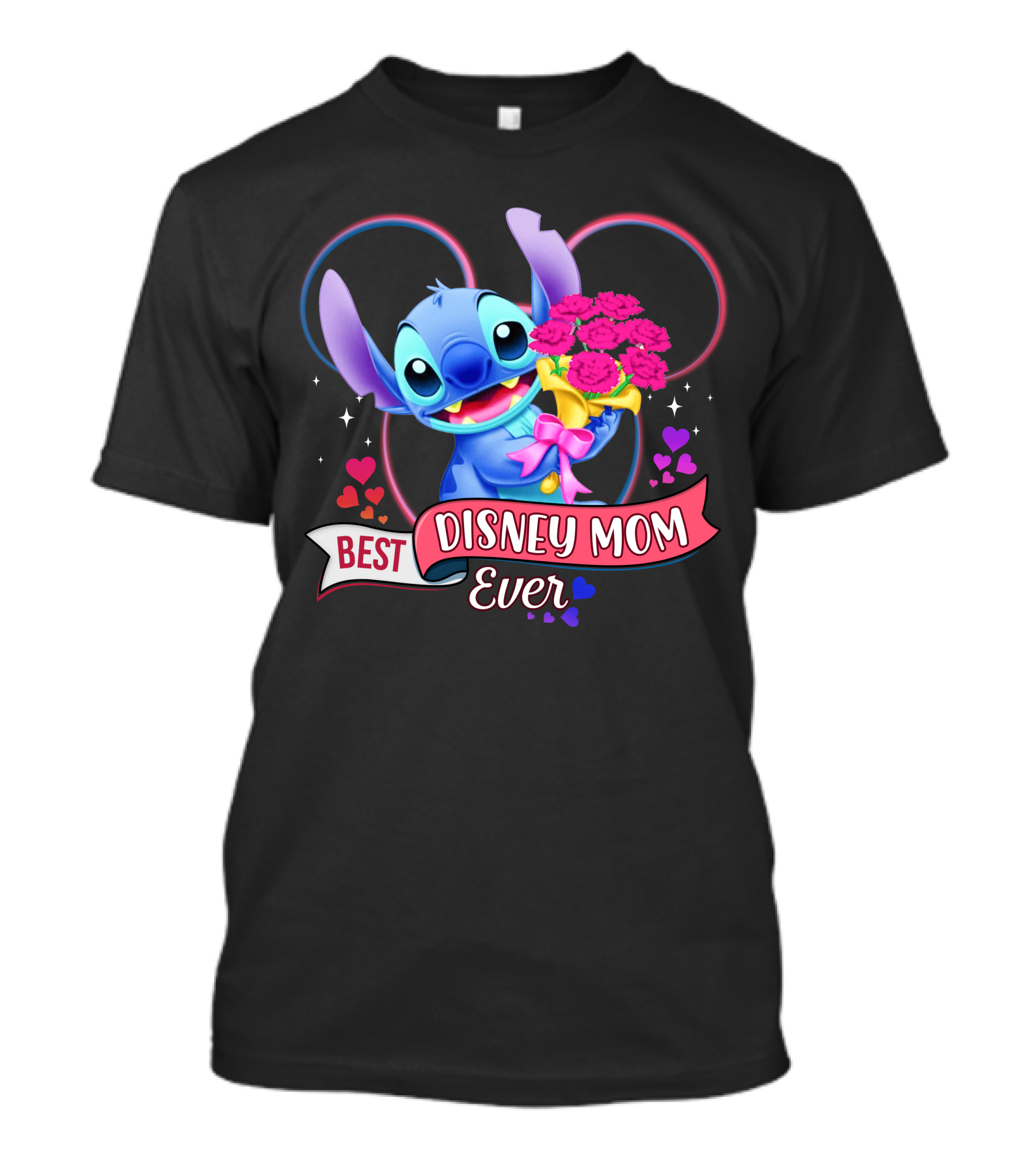 Best Disney Mom Ever Stitch With Flowers And Hearts T-Shirt