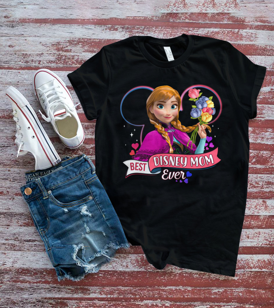 Best Disney Mom Ever Anna With Flowers And Hearts T-Shirt