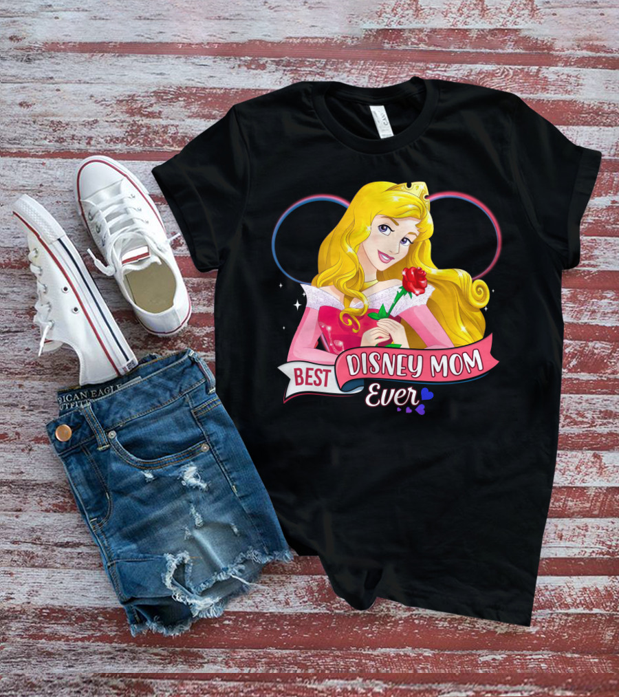 Best Disney Mom Ever Aurora Princess Holding Red Rose T-Shirt