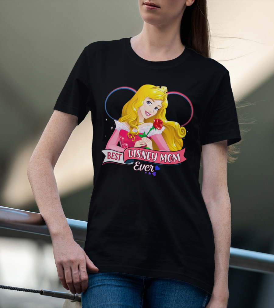 Best Disney Mom Ever Aurora Princess Holding Red Rose T-Shirt