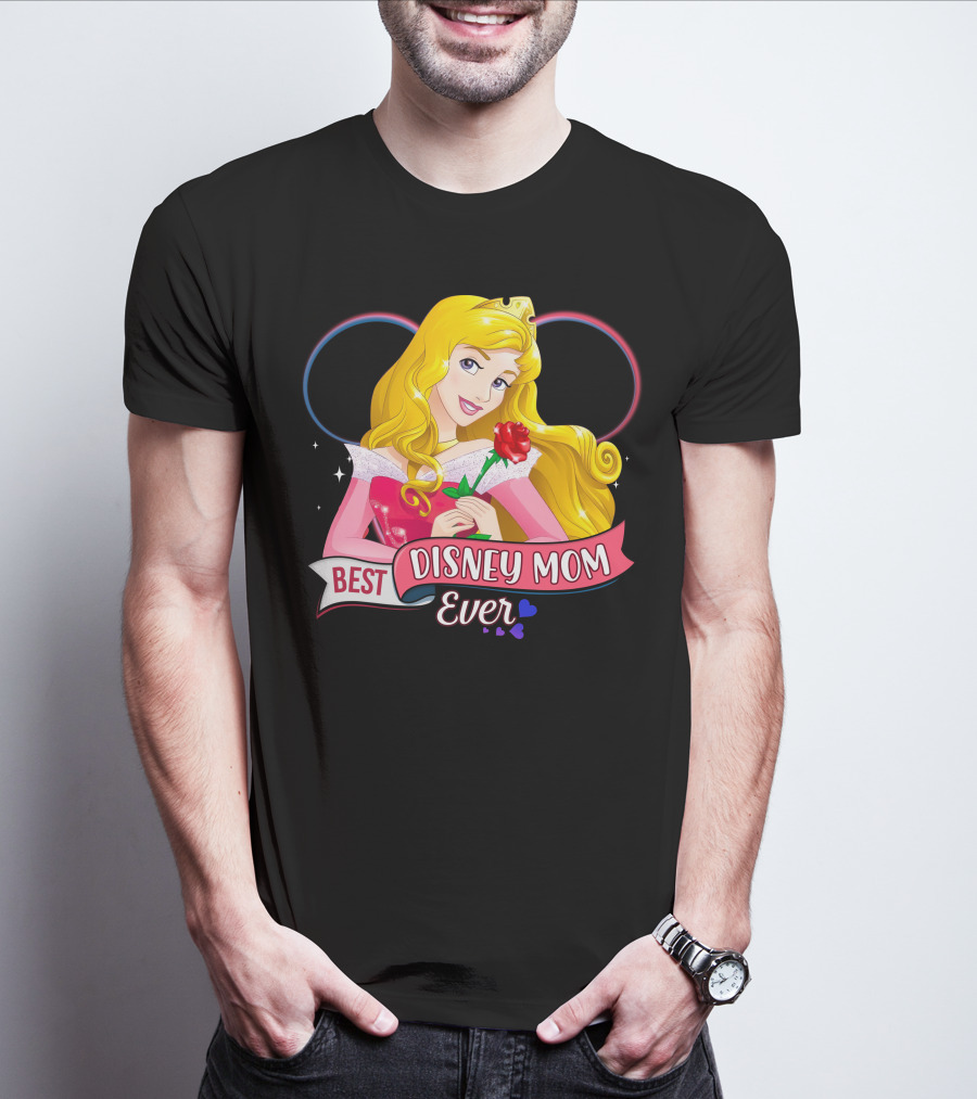 Best Disney Mom Ever Aurora Princess Holding Red Rose T-Shirt