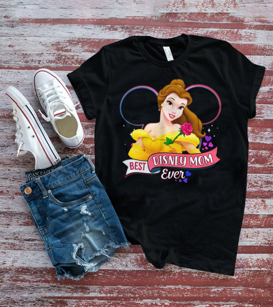 Best Disney Mom Ever Belle With Hearts And Rose T-Shirt