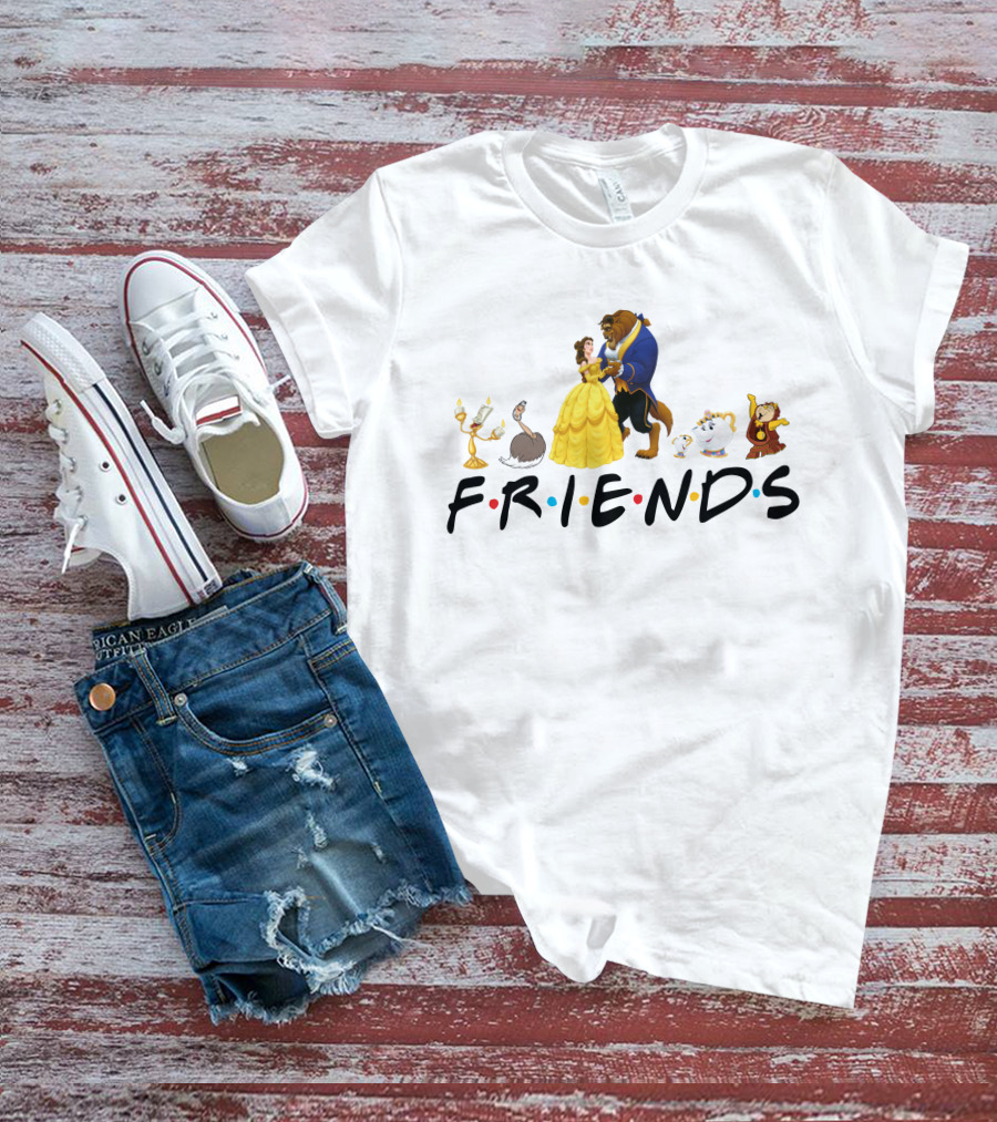 Beauty And The Beast Cast With Friends Logo Style T-Shirt