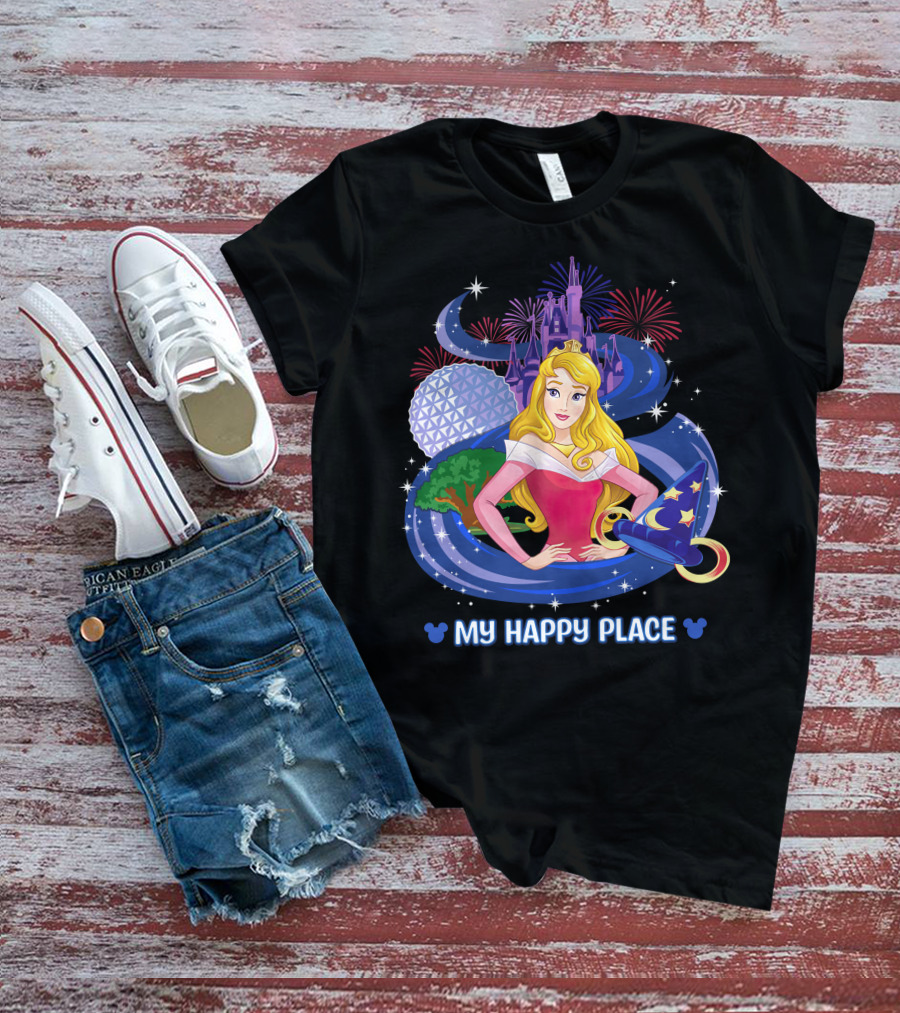 Aurora Disney My Happy Place Castle Fireworks Magic Hat T-Shirt