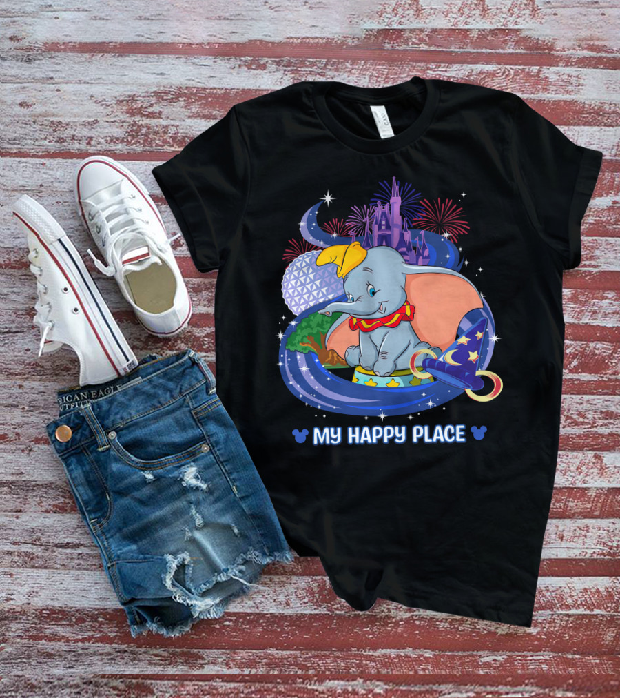 Dumbo My Happy Place Disney Parks Fireworks Space Mountain Mickey Ears T-Shirt