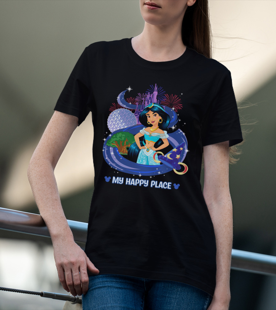 My Happy Place Jasmine Fireworks Castle Disney Magic T-Shirt