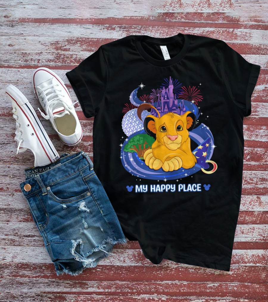 My Happy Place Simba Disney Castle Fireworks Night Magic T-Shirt