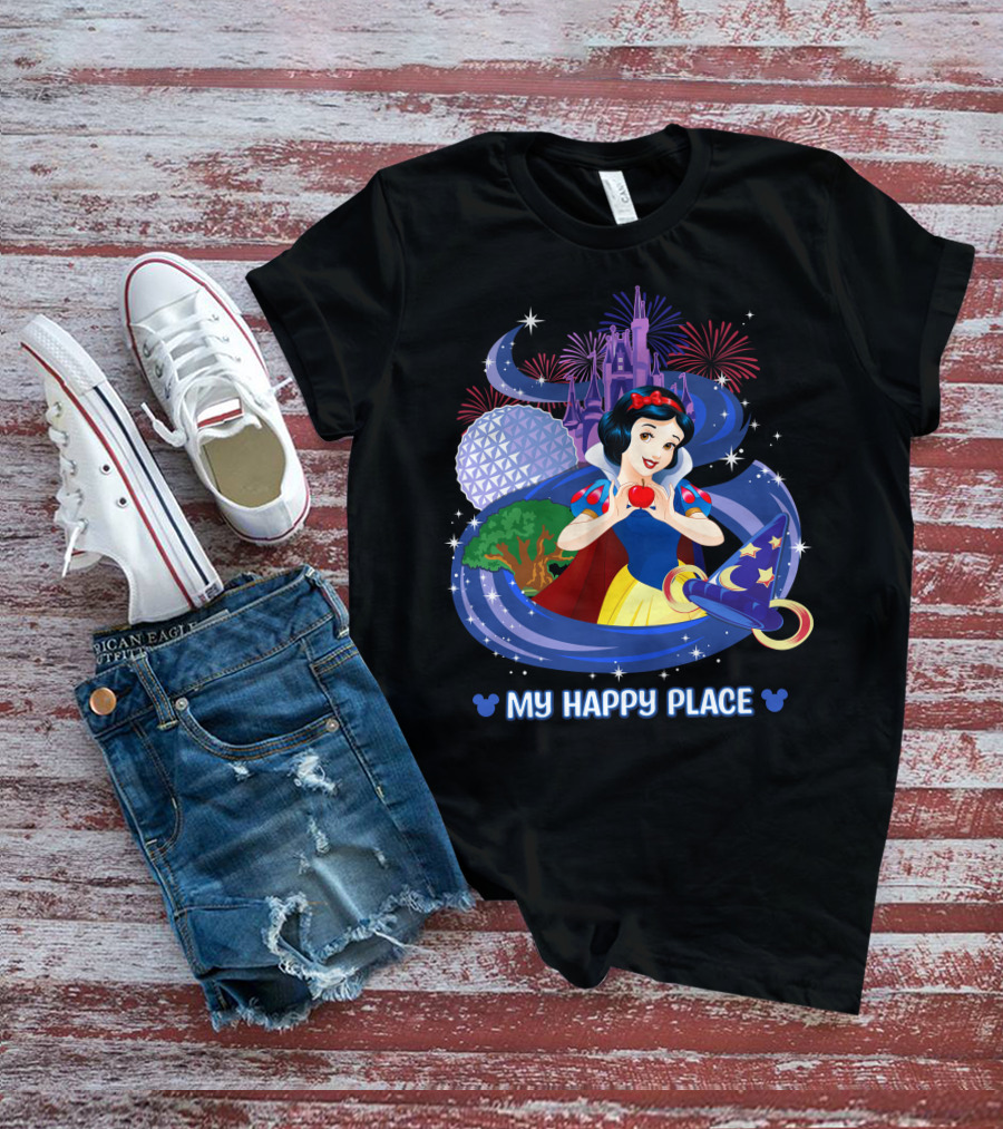 My Happy Place Snow White Disneyland Magic Kingdom Castle Fireworks Epcot T-Shirt
