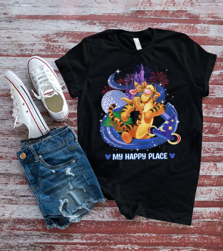 Tigger My Happy Place Disney Fireworks Epcot Magic Hat T-Shirt