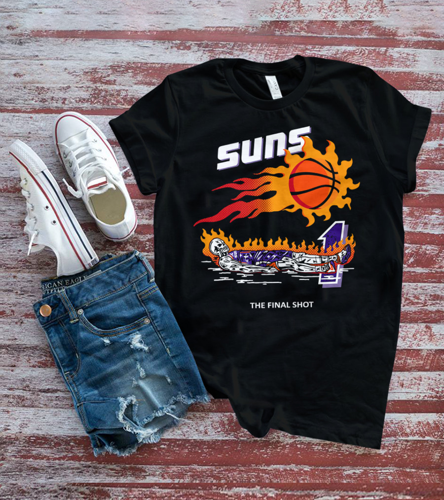 Suns The Final Shot Flaming Basketball Skeleton T-Shirt