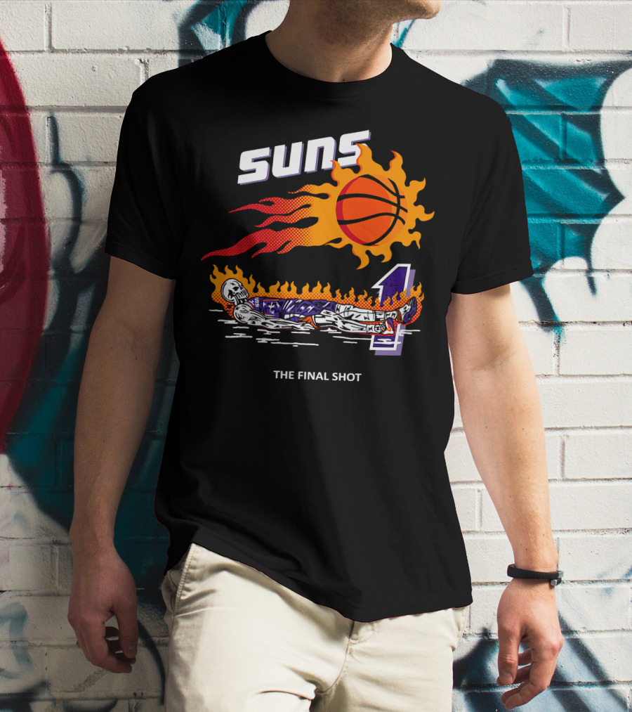 Suns The Final Shot Flaming Basketball Skeleton T-Shirt