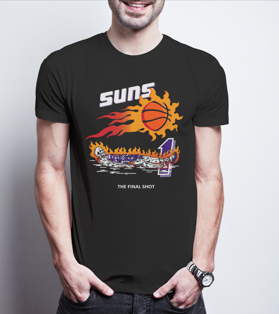 Suns The Final Shot Flaming Basketball Skeleton T-Shirt
