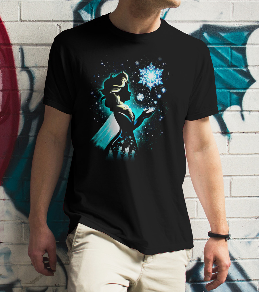 Elsa Silhouette With Snowflakes And Winter Scene T-Shirt