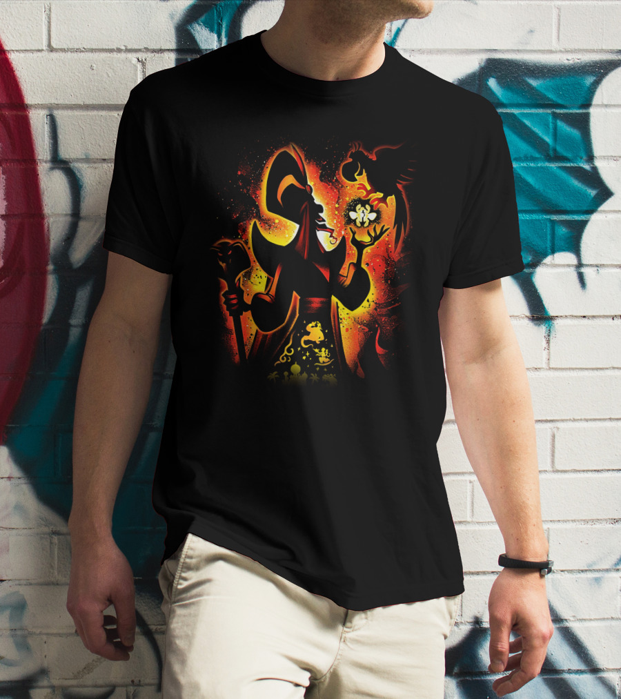 Jafar Villain Silhouette With Genie Lamp And Parrot Magic Scene T-Shirt