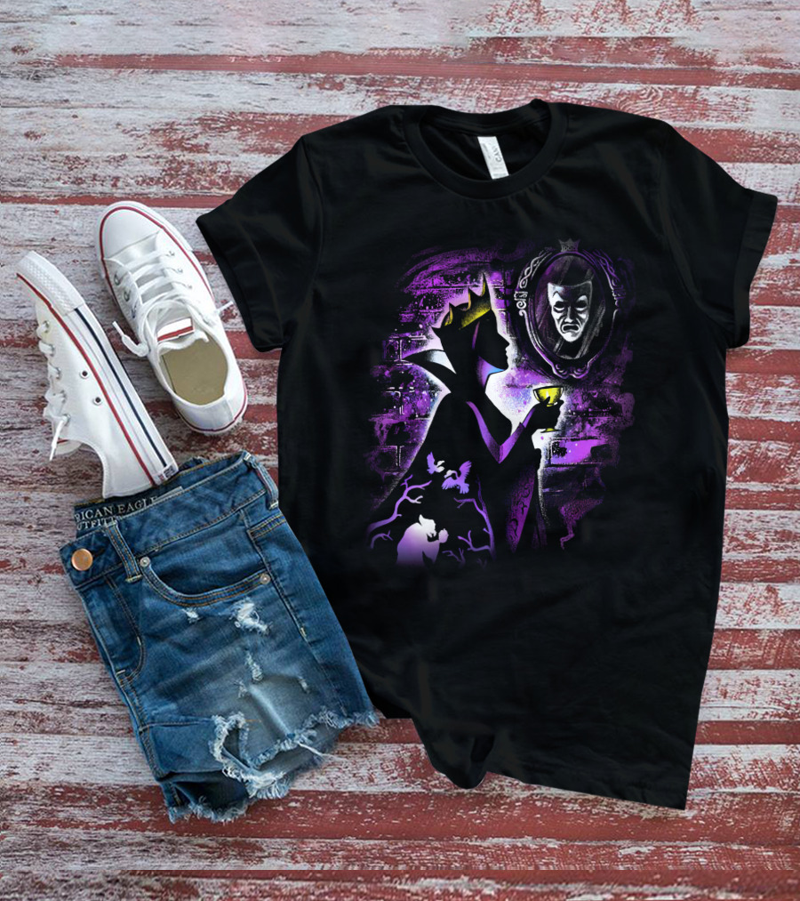 Maleficent Dark Queen Mirror Reflection With Crown And Goblet In Purple Shadows T-Shirt