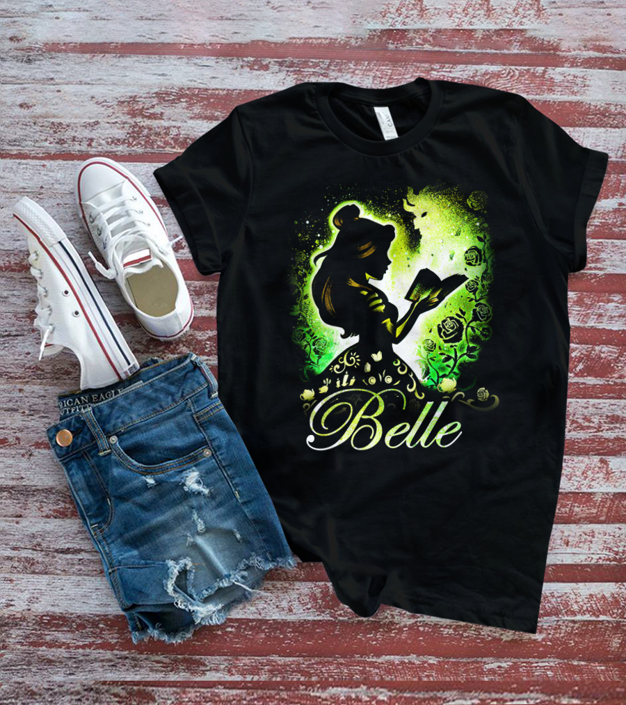 Belle Fairy Tale Silhouette With Green Roses And Book T-Shirt