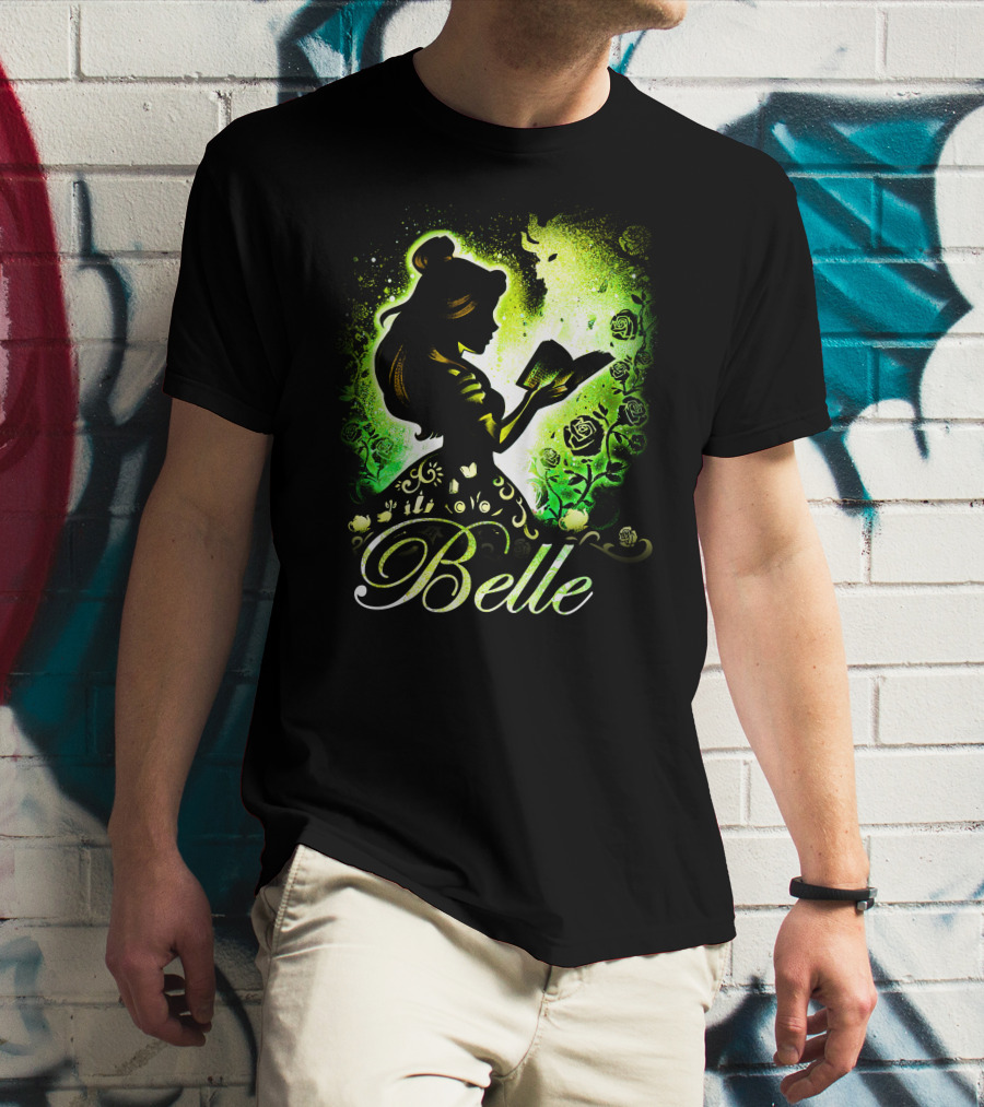 Belle Fairy Tale Silhouette With Green Roses And Book T-Shirt