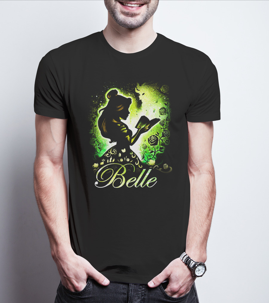 Belle Fairy Tale Silhouette With Green Roses And Book T-Shirt