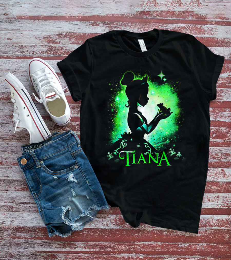Tiana Princess Frog Silhouette Green Magic Sparkles T-Shirt