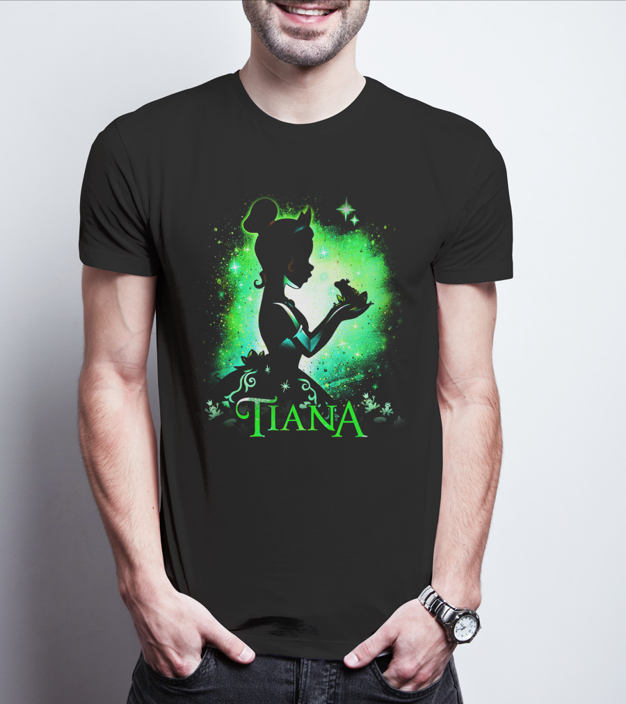 Tiana Princess Frog Silhouette Green Magic Sparkles T-Shirt