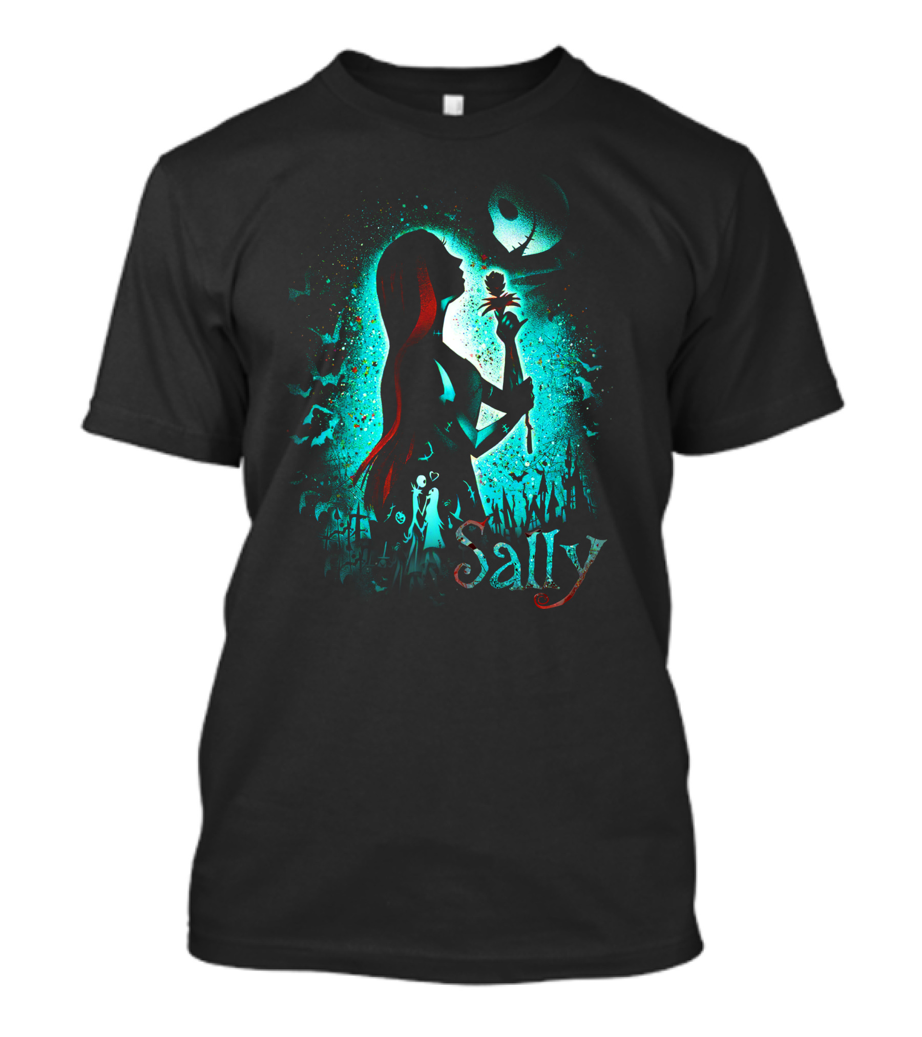 Sally Nightmare Before Christmas Silhouette With Rose And Jack Skellington T-Shirt