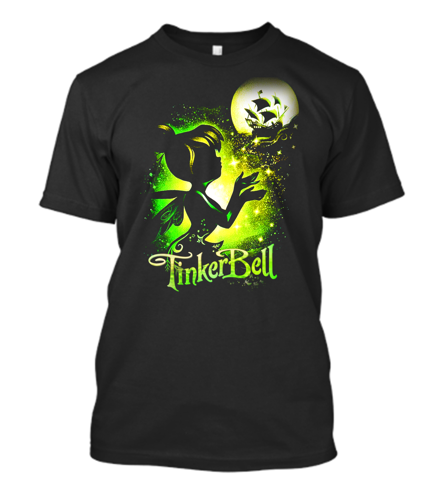 Tinker Bell Silhouette With Ship And Crescent Moon Magic Glow T-Shirt