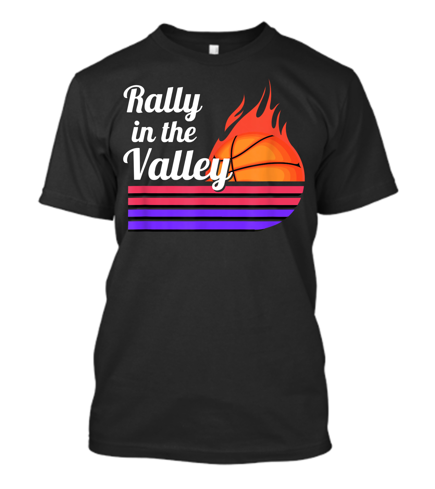 Rally In The Valley Phx Style 5 Basketball Flame Stripes T-Shirt