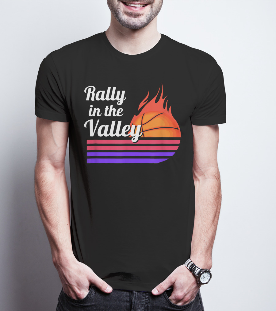 Rally In The Valley Phx Style 5 Basketball Flame Stripes T-Shirt