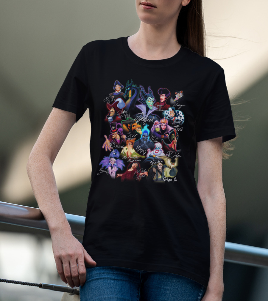 Disney Villains Maleficent Captain Hook Scar Ursula Hades Cruella De Vil Jafar Dr. Facilier Lady Tremaine Gaston Maleficent Evil Queen Shan Yu Queen Of Hearts T-Shirt
