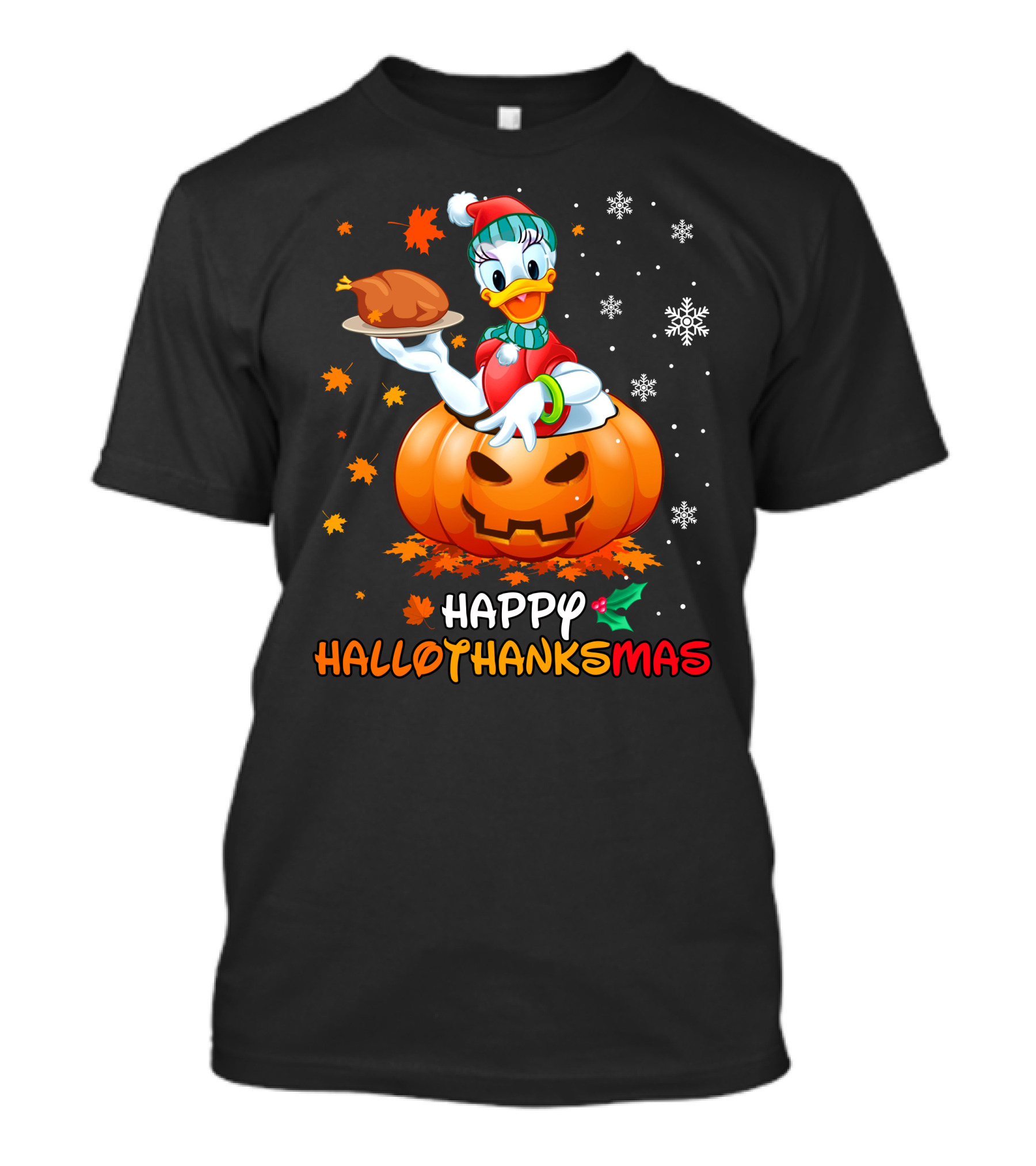Happy Hallothanksmas - Pumpkin Snowflakes And Roast Turkey T-Shirt