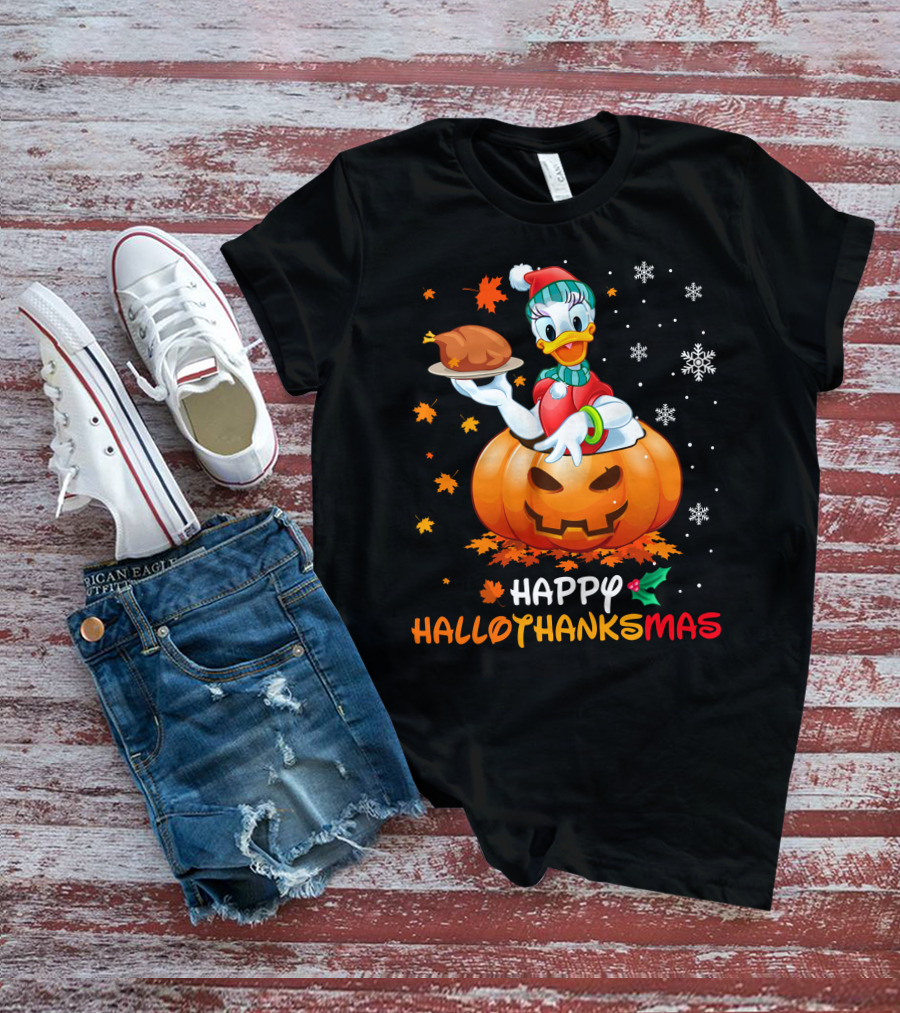 Happy Hallothanksmas - Pumpkin Snowflakes And Roast Turkey T-Shirt