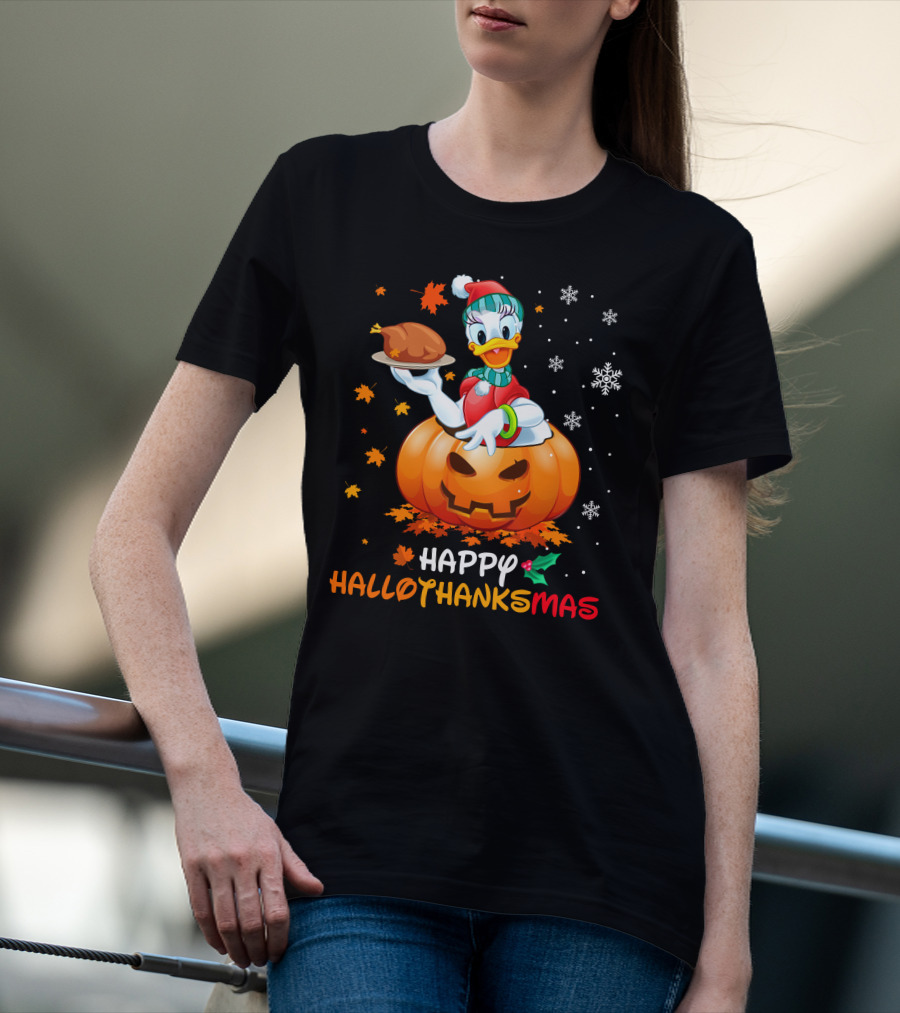 Happy Hallothanksmas - Pumpkin Snowflakes And Roast Turkey T-Shirt