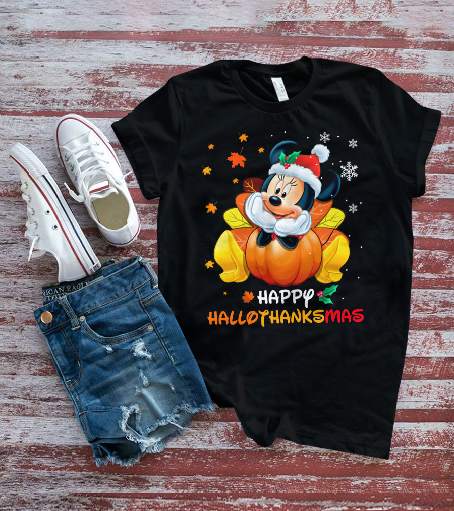 Happy Hallothanksmas Minnie Mouse Pumpkin Festive Holiday T-Shirt