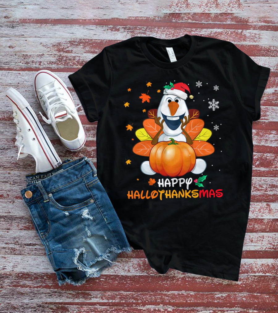 Happy Hallothanksmas Snowman Pumpkin Celebration T-Shirt